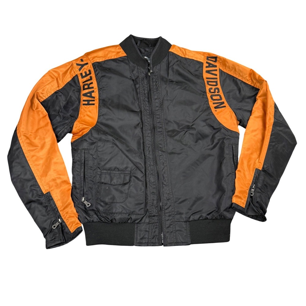 Harley-Davidson Bomber Jacket‎ Men's Size XS Black Orange Biker Moto Racing